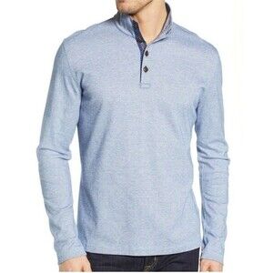 ROBERT GRAHAM MEN’S MEDIUM‎ LEONARD CLASSIC FIT PIQUE HENLEY BLUE CLASSIC